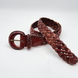 Vintage Leather Woven Braided Brown Belt Women Sz Small Leather Covered Buckle